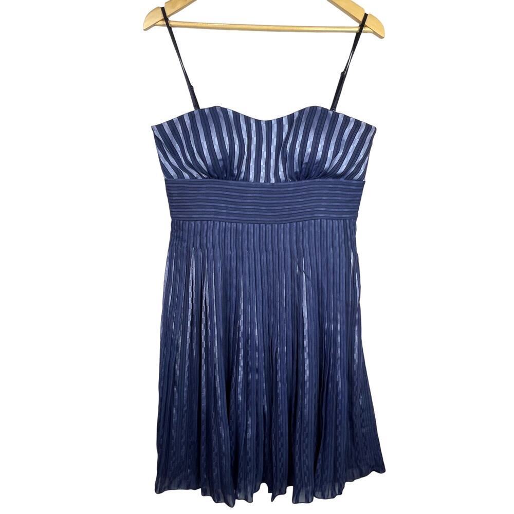 Lyndia Procanik Stripe Pleated Blue Adjustable Strap/Strapless Empire Dress 10
